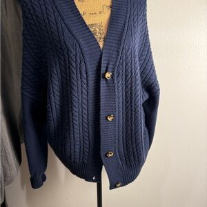 French Connection Navy Cable-Knit Button Cardigan